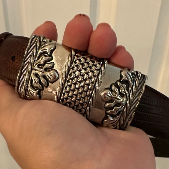 Vintage Captiva USA Brown Leather Belt w/ Large Silver Buckle. - Picture 8 of 9